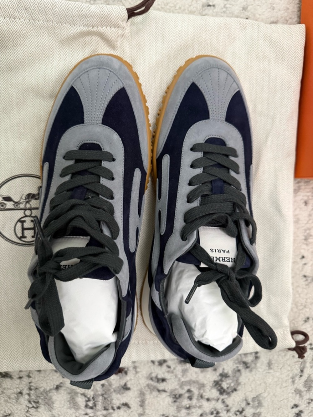 New Women Hermes Jet Sneakers in Marine / Gris Orage color size 40